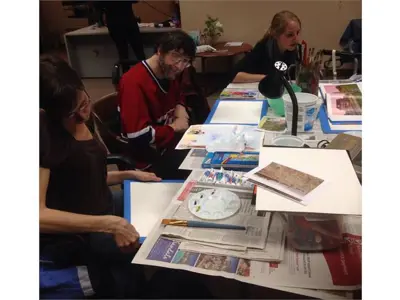 Three members getting ready for the art class